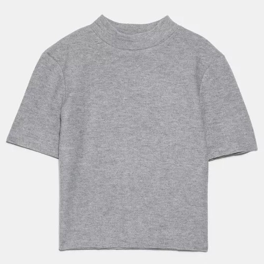 Zara | EUC Trafaluc Gray Mock Neck Short Sleeve Knit Sweater Top Size Large - Picture 3 of 8